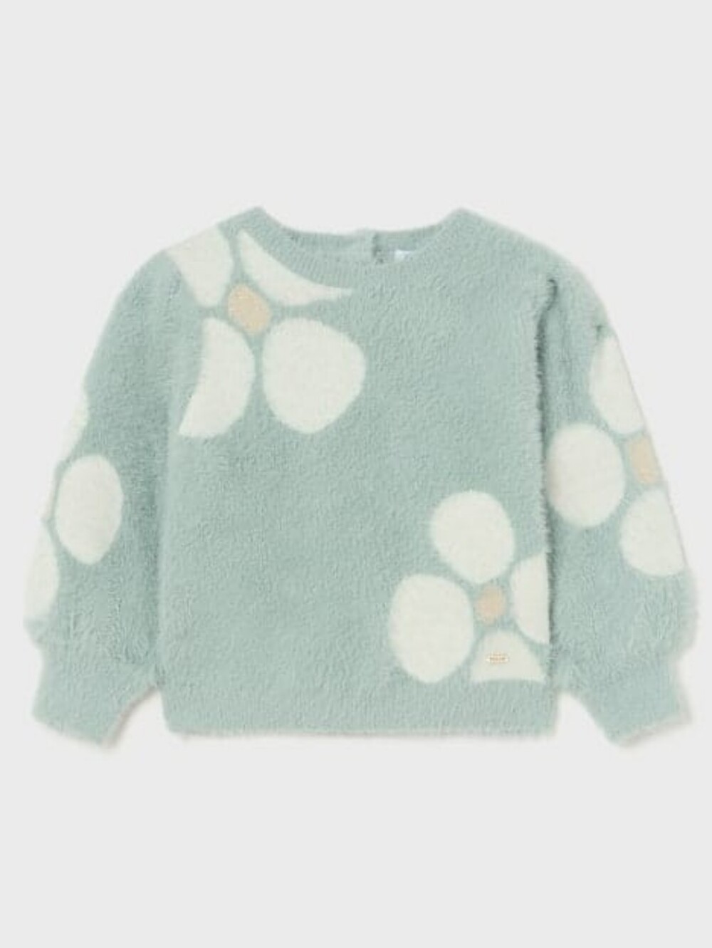 Mayoral Floral Jacquard Fuzzy Sweater in Jade